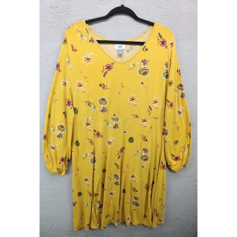 Old Navy Long Puff Sleeve V Neck Dress-1X Tall-Cottagecore-Floral-Soft